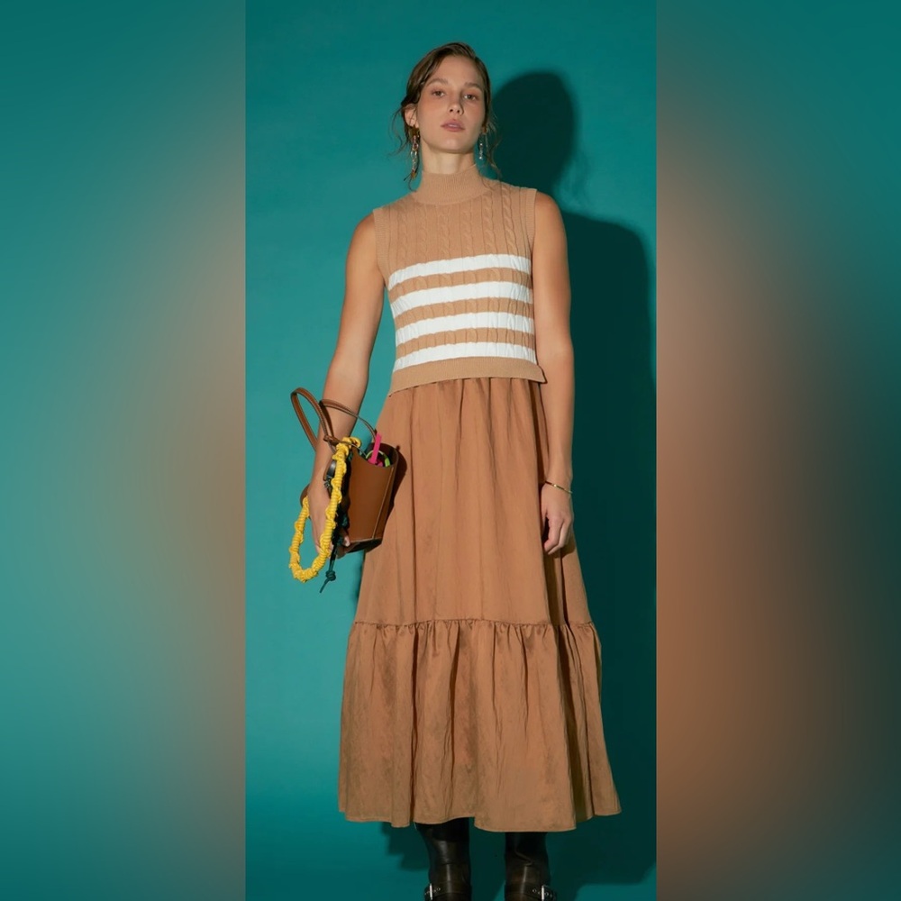 Mock Neck Sleeveless Mix Media Dress